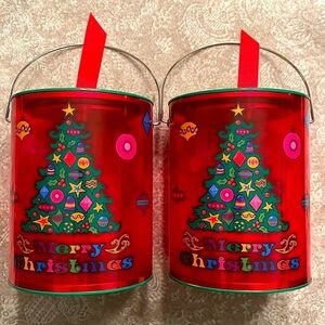 Brand New Set of 2 Christmas Tree Paint Can Cookie Holder Gift Set See Thru Red